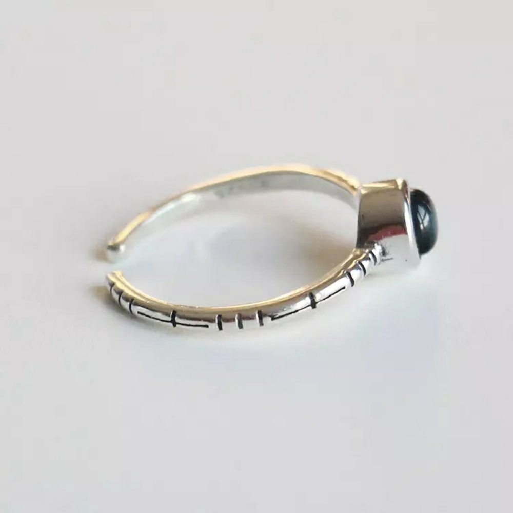 NEW 925 Sterling Silver Adjustable Blue Opal Ring - Picture 2 of 9